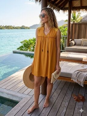 Fashion on Earth Boho Mustard Yellow Lace Babydoll Dress - S EUC